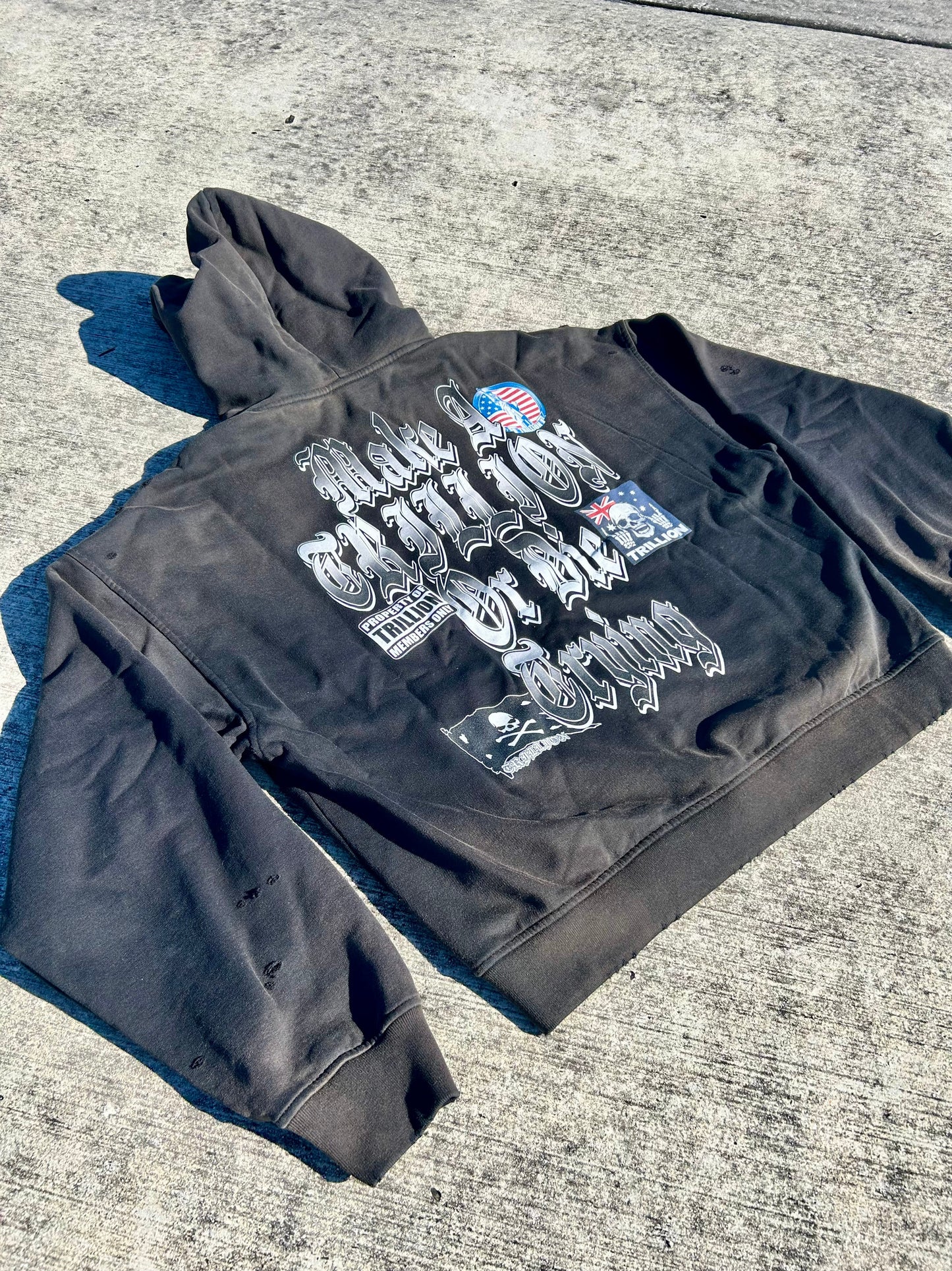 TRILLION “MEMBERS” Distressed Zip Up Hoodie