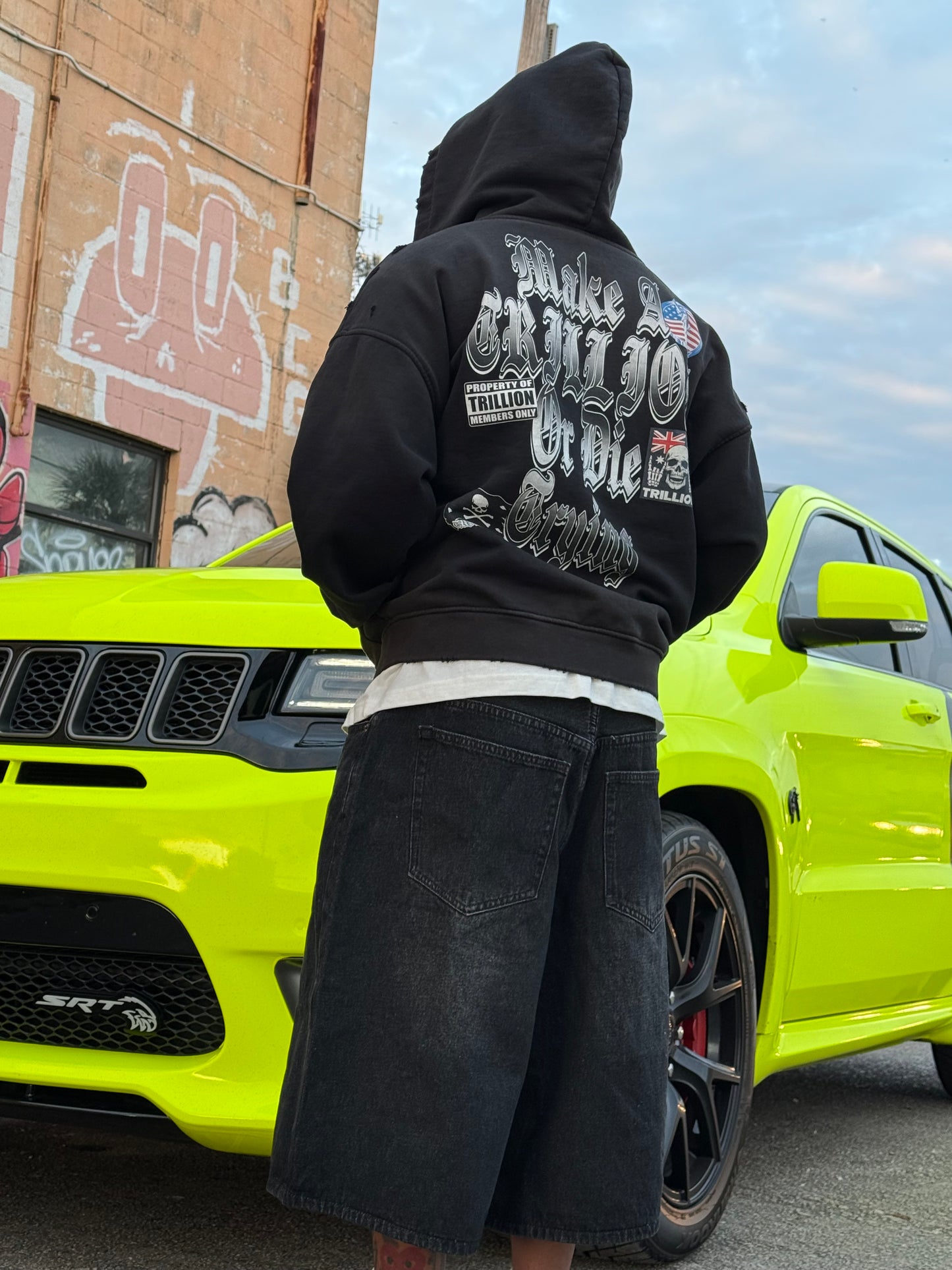 TRILLION “MEMBERS” Distressed Zip Up Hoodie